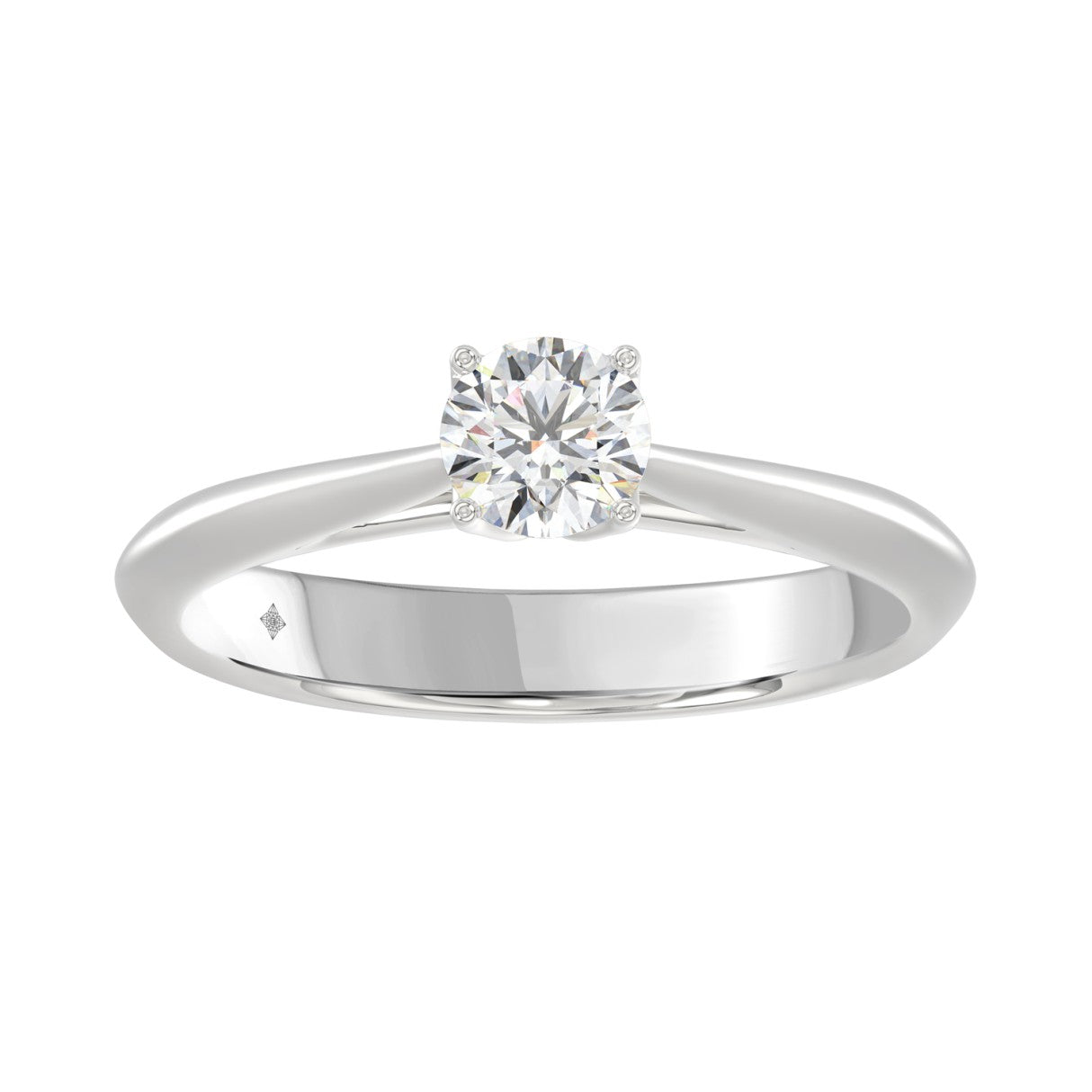 LADIES SOLITAIRE RING 1/2CT ROUND DIAMOND 14K WHITE GOLD