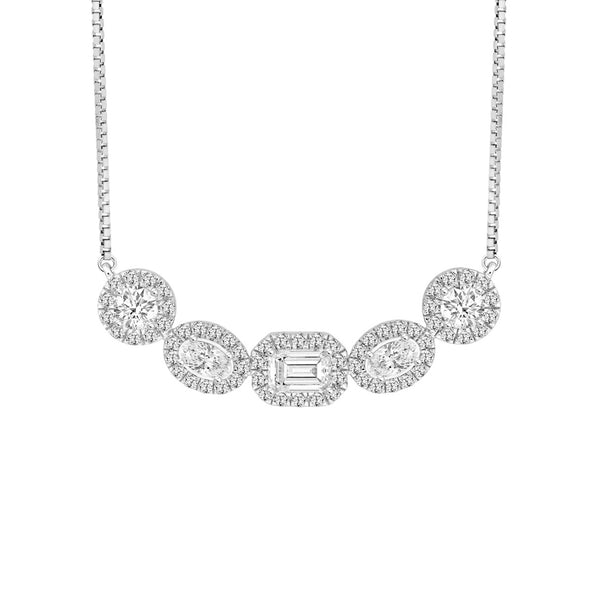 LADIES NECKLACE 2 1/2CT ROUND/OVAL/EMERALD DIAMOND 14K WHITE GOLD (CENTER STONE EMERALD DIAMOND 1/2CT )