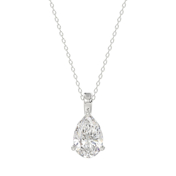 LADIES SOLITAIRE PENDANT WITH CHAIN 2CT PEAR DIAMOND 14K WHITE GOLD