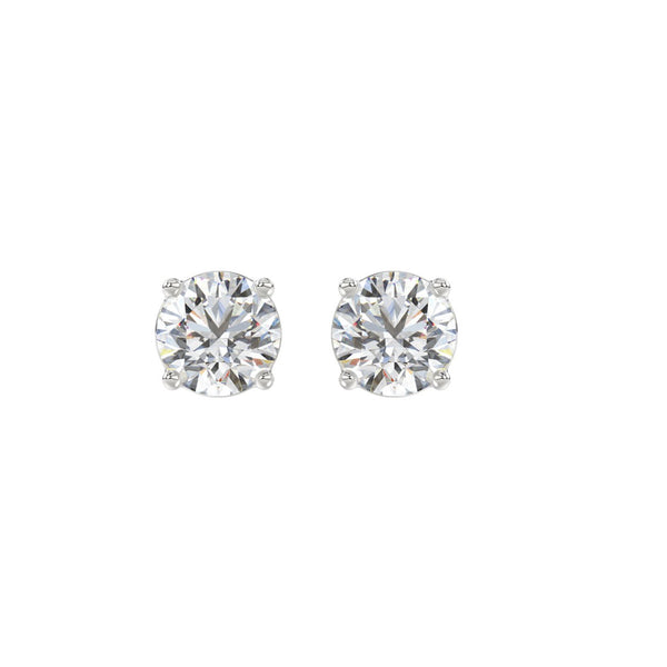 LADIES SOLITAIRE EARRINGS 2CT ROUND DIAMOND 14K WHITE GOLD