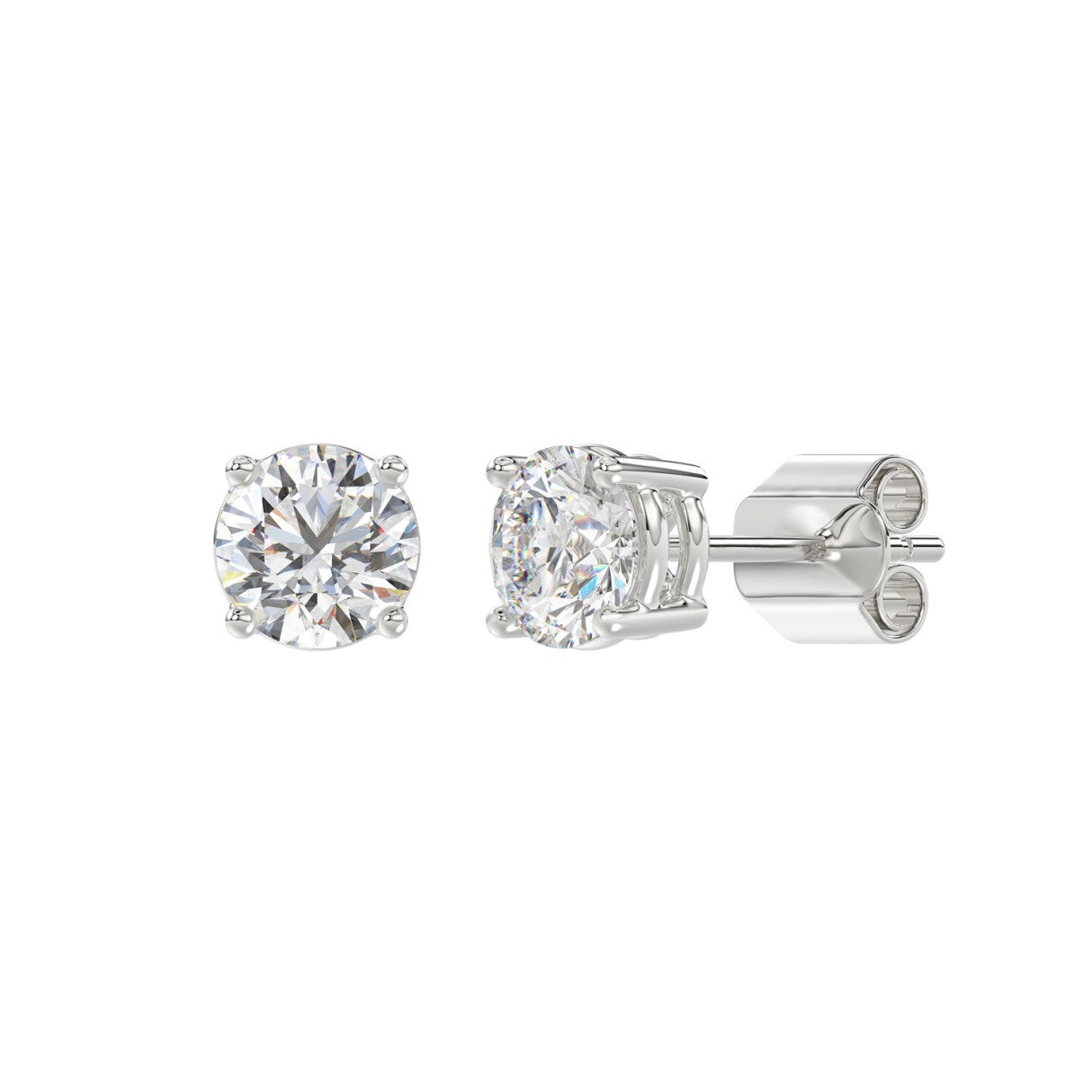 LADIES SOLITAIRE EARRINGS 2CT ROUND DIAMOND 14K WHITE GOLD