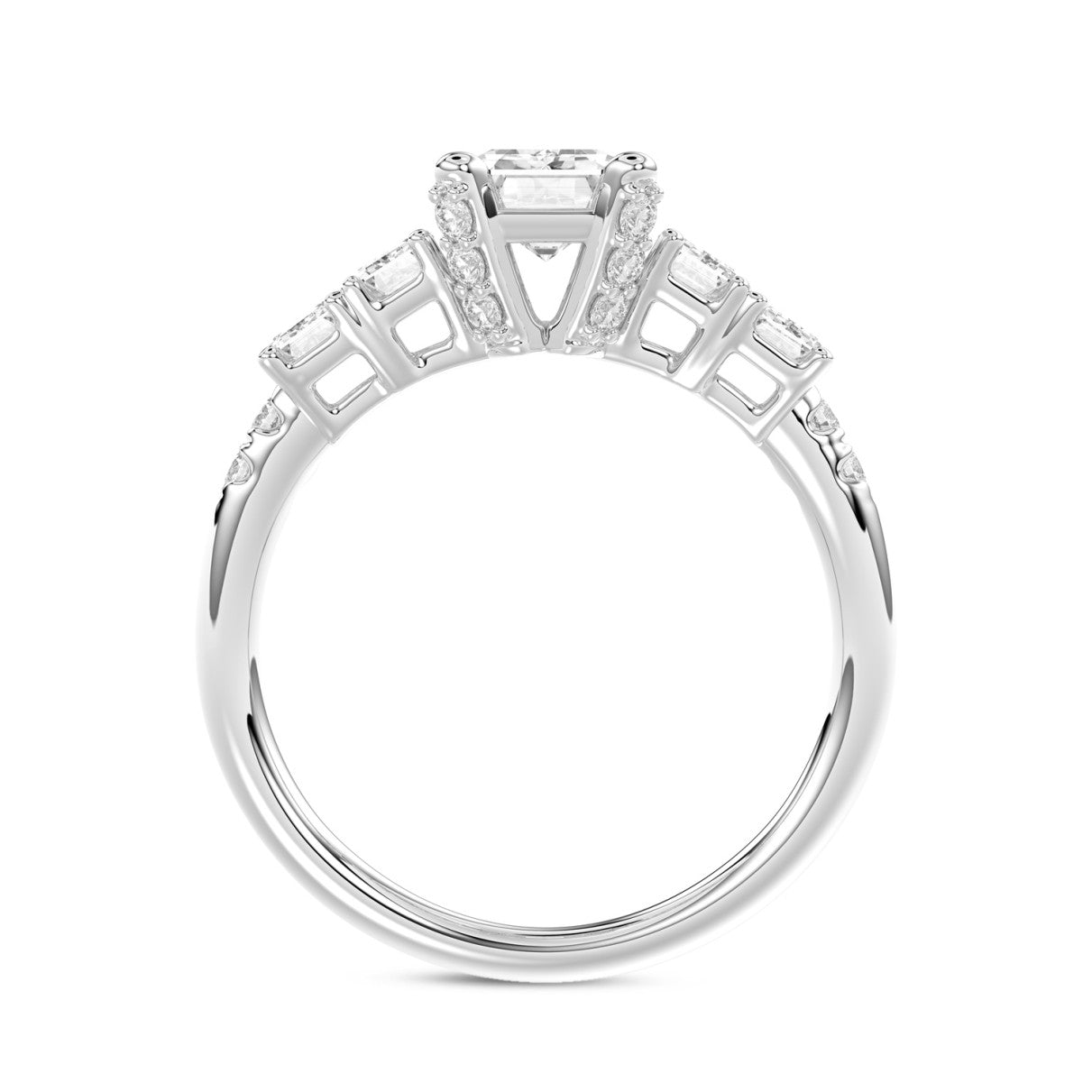 LADIES RING 2CT ROUND/EMERALD DIAMOND 14K WHITE GOLD