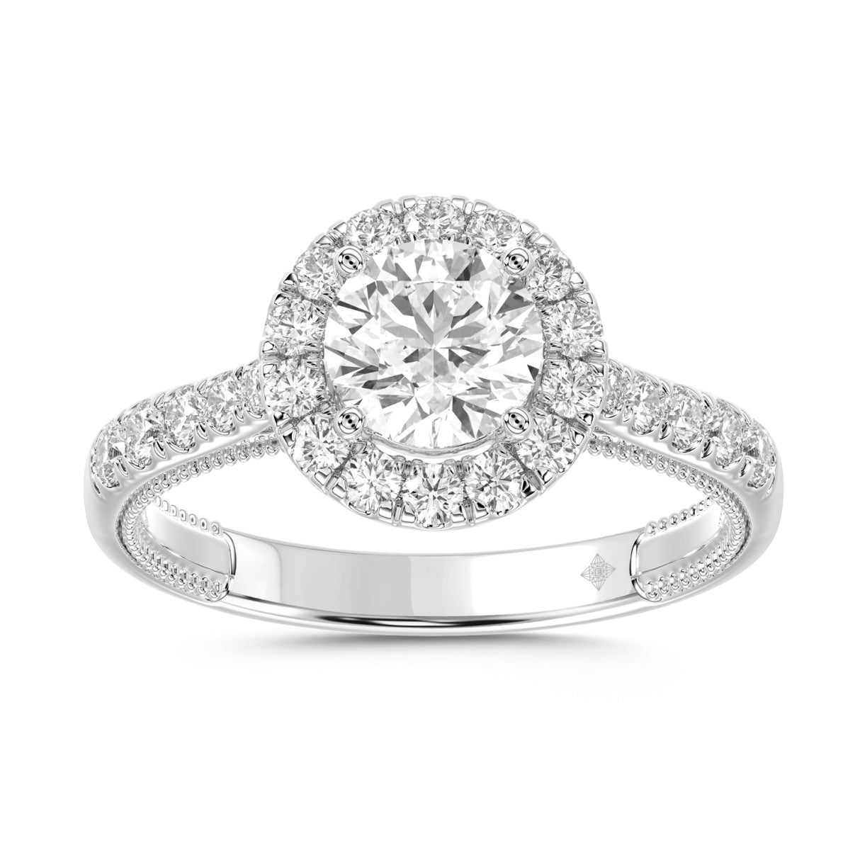 LADIES RING 1 1/2CT ROUND DIAMOND 14K WHITE GOLD (CENTER STONE ROUND DIAMOND 1CT)