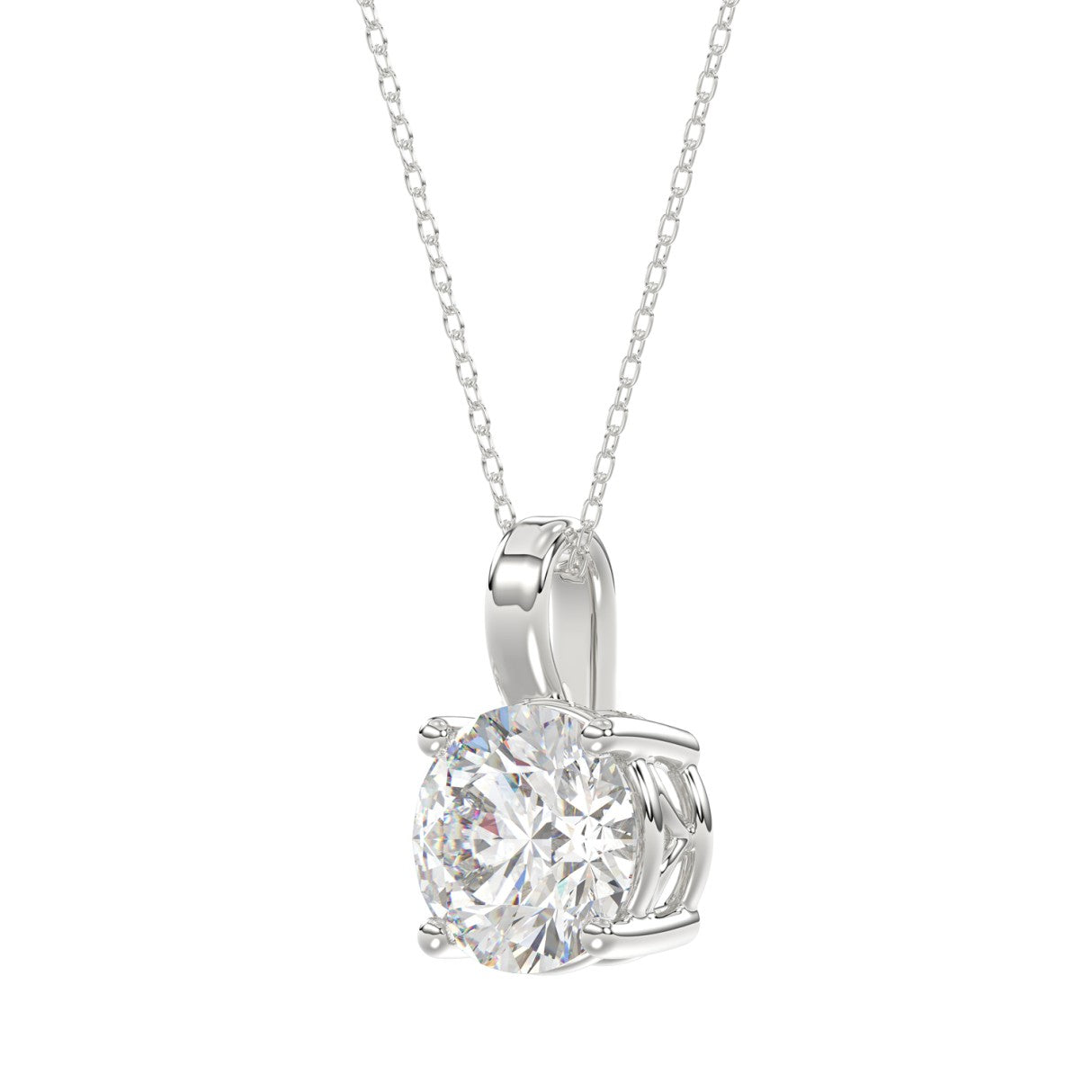 LADIES SOLITAIRE PENDANT 3CT ROUND DIAMOND 14K WHITE GOLD WITH CHAIN