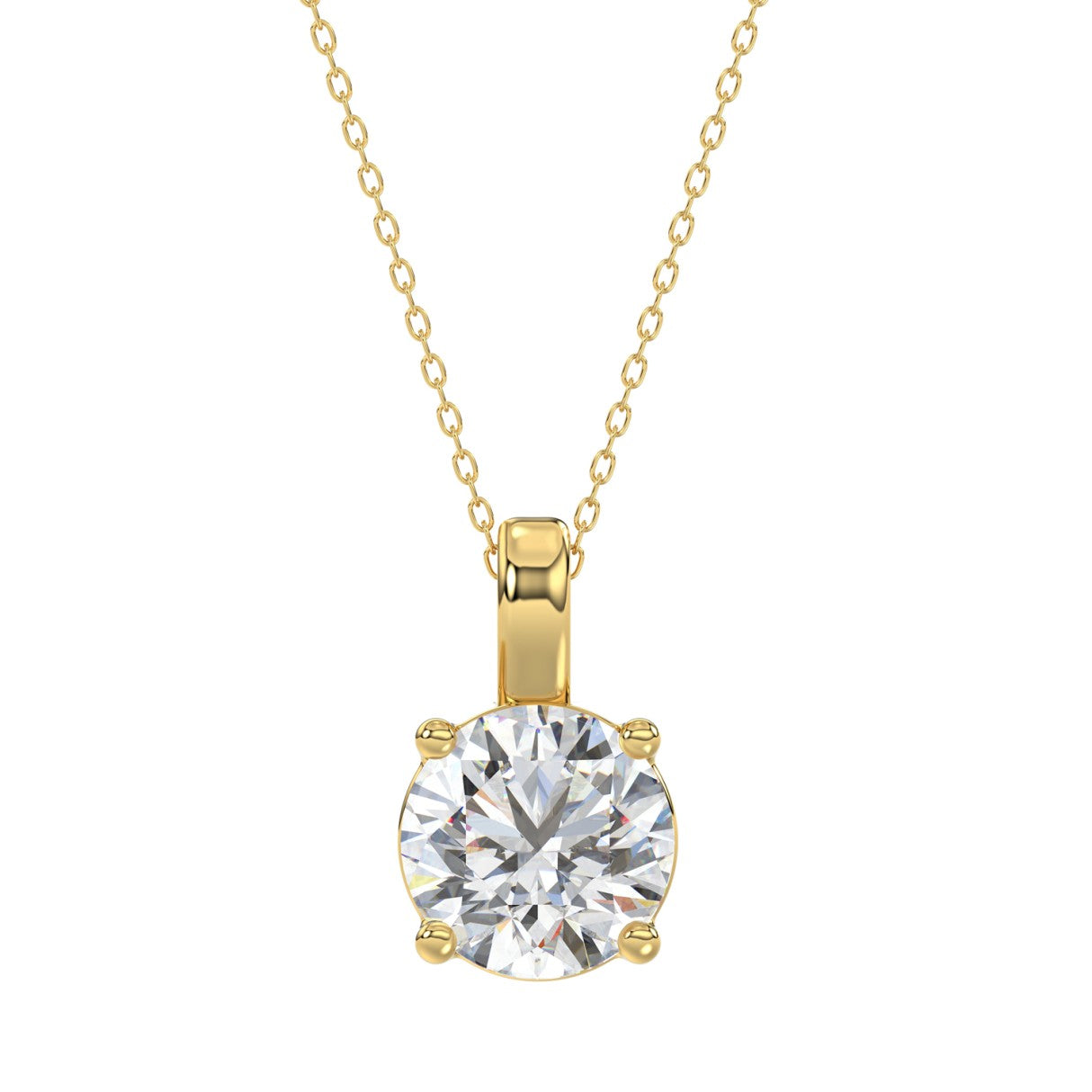 LADIES SOLITAIRE PENDANT 3CT ROUND DIAMOND 14K YELLOW GOLD WITH CHAIN