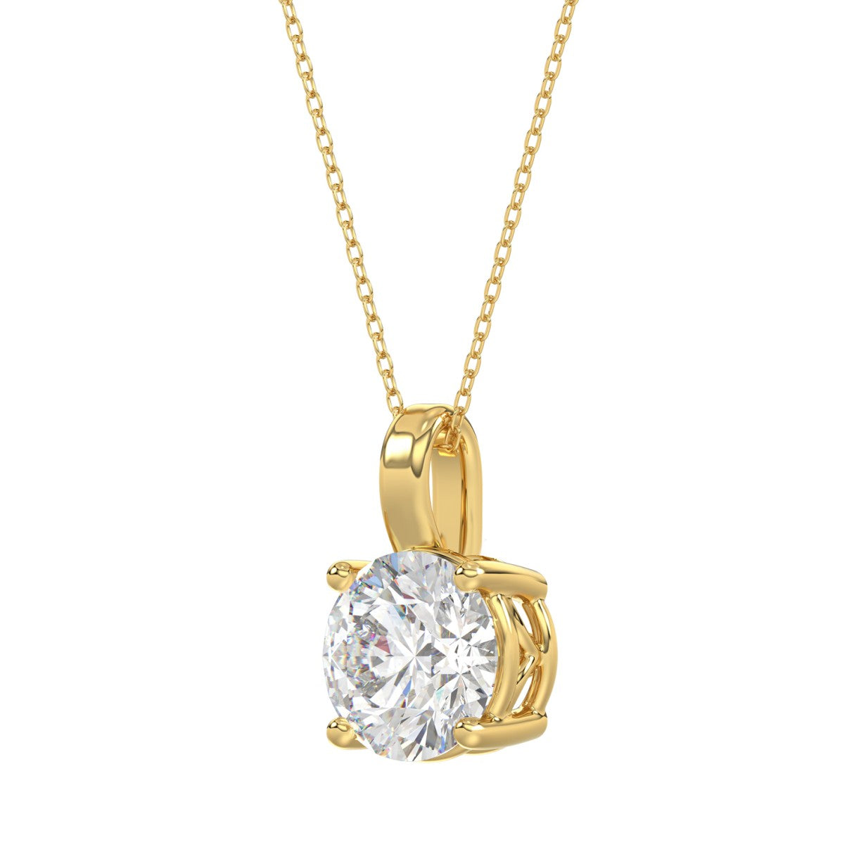 LADIES SOLITAIRE PENDANT 3CT ROUND DIAMOND 14K YELLOW GOLD WITH CHAIN