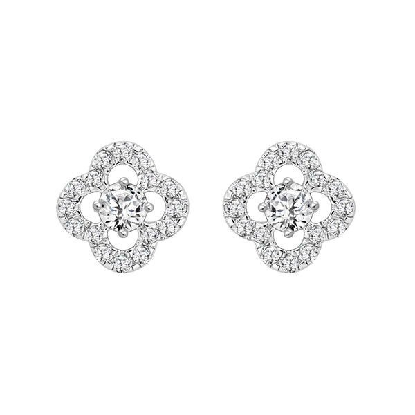 LADIES STUD EARRINGS 1CT ROUND DIAMOND 14K WHITE GOLD