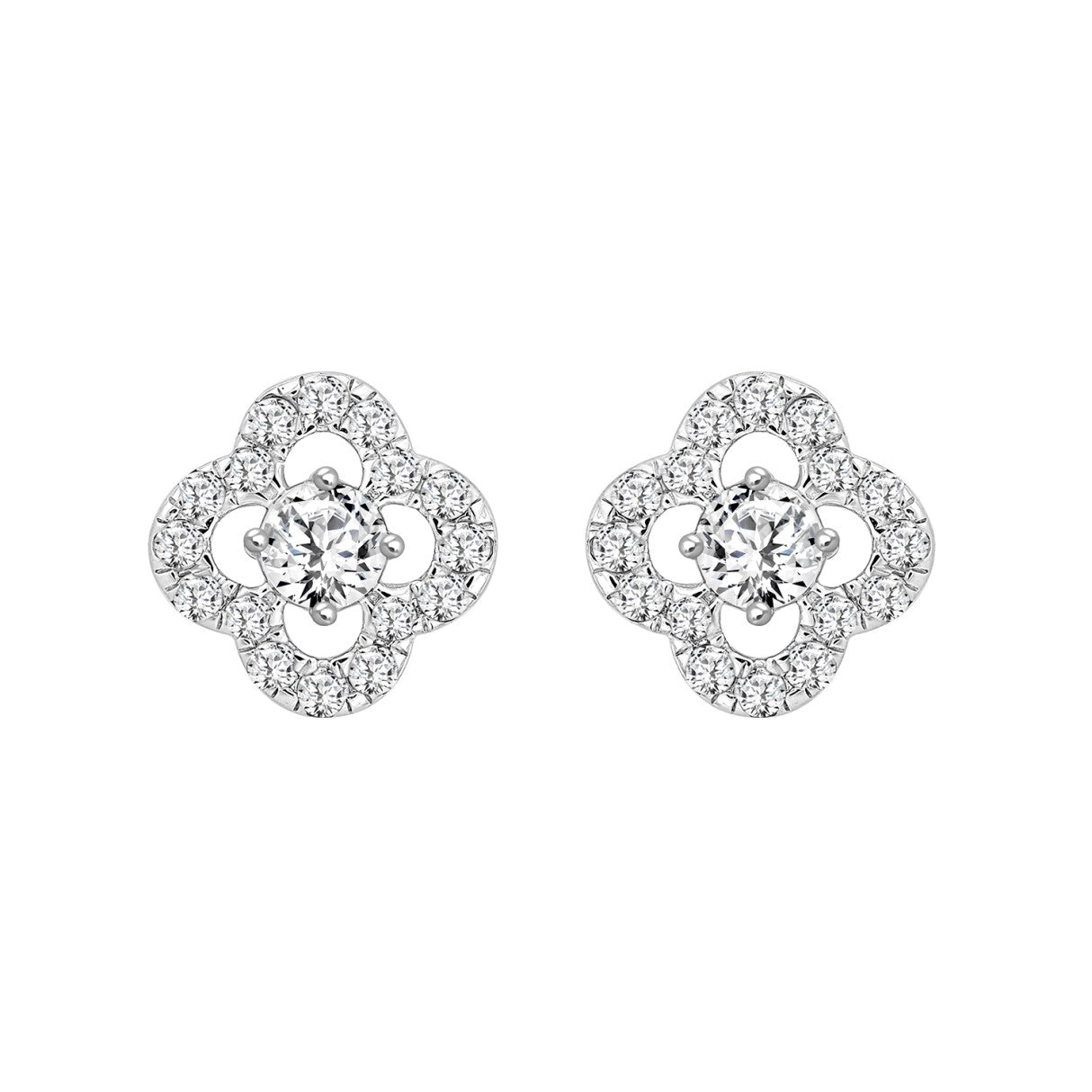 LADIES STUD EARRINGS 1CT ROUND DIAMOND 14K WHITE GOLD
