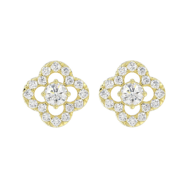 LADIES STUD EARRINGS 1CT ROUND DIAMOND 14K YELLOW GOLD