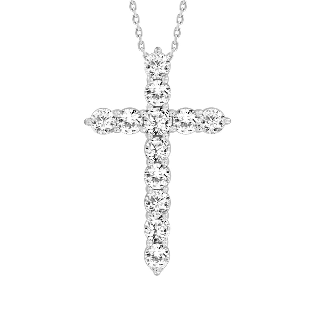 LADIES CROSS PENDANT WITH CHAIN 1CT ROUND DIAMOND 14K WHITE GOLD