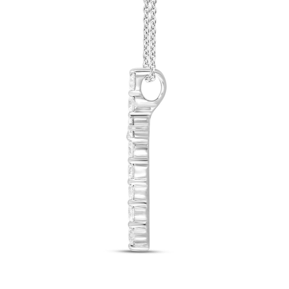 LADIES CROSS PENDANT WITH CHAIN 1CT ROUND DIAMOND 14K WHITE GOLD