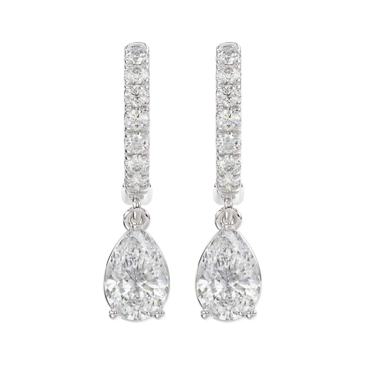 LADIES EARRINGS 1 1/4CT PEAR/ROUND DIAMOND 14K WHITE GOLD (CENTER STONE PEAR DIAMOND 1CT)