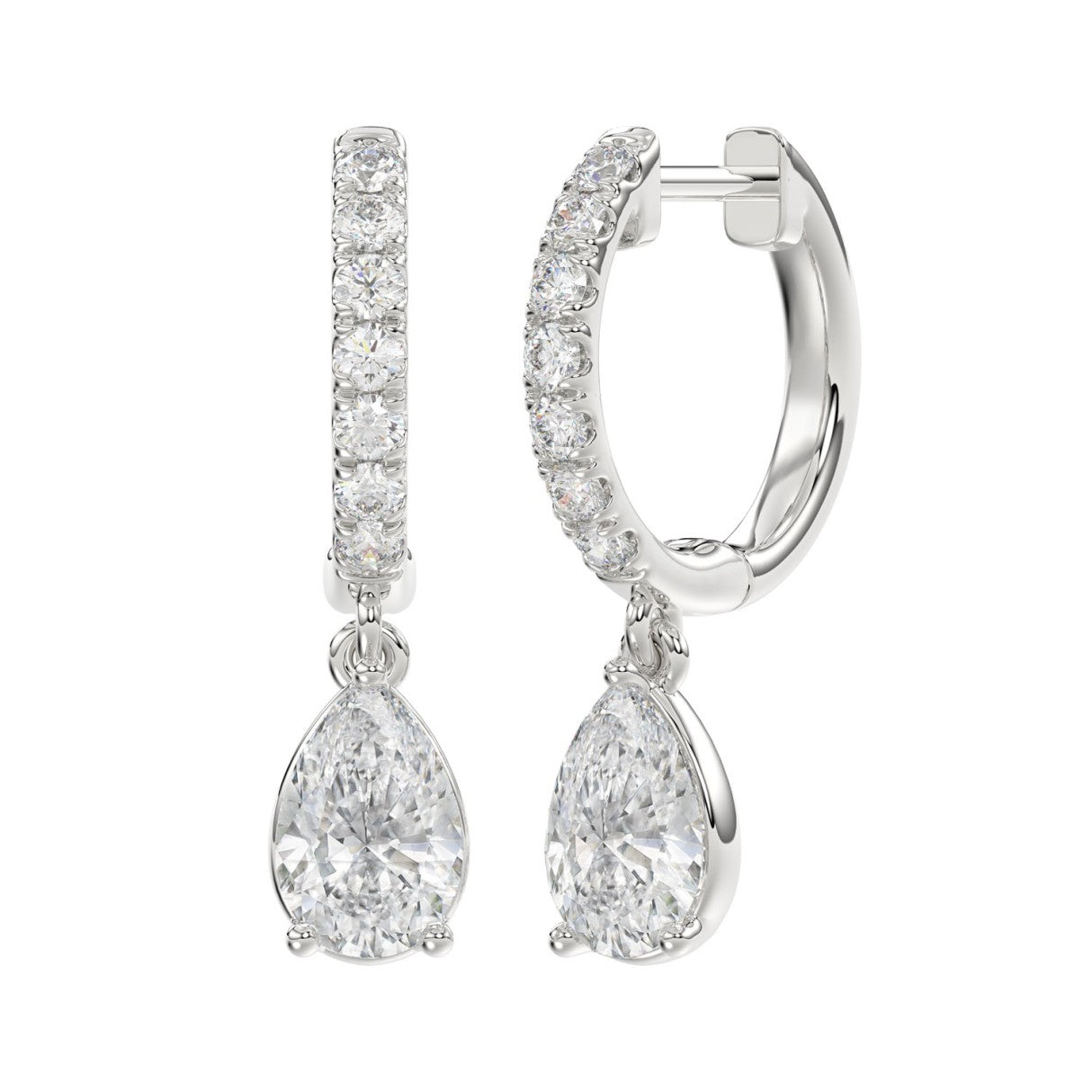 LADIES EARRINGS 1 1/4CT PEAR/ROUND DIAMOND 14K WHITE GOLD (CENTER STONE PEAR DIAMOND 1CT)