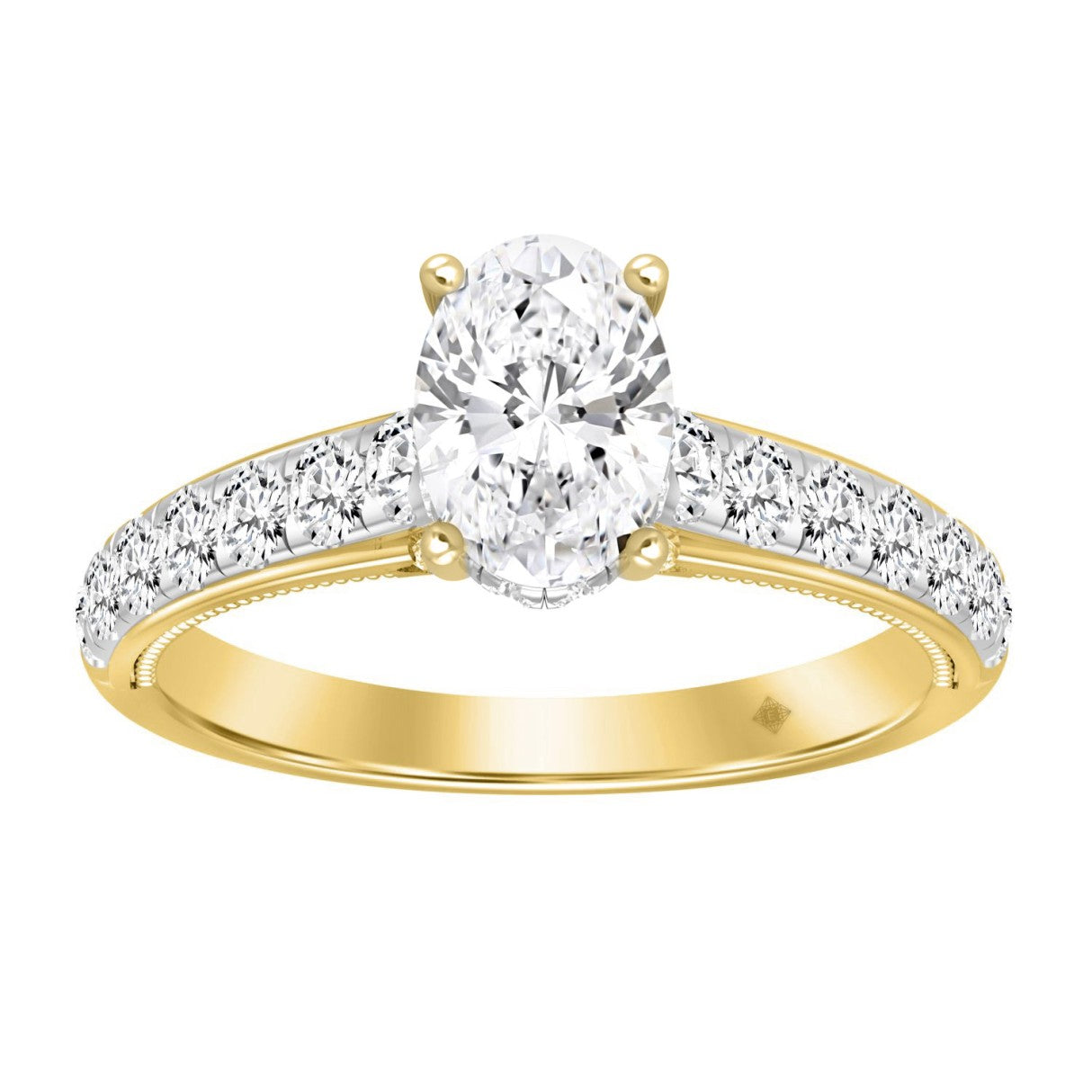 LADIES RING 1 3/4CT ROUND/OVAL DIAMOND 14K YELLOW GOLD (CENTER STONE OVAL DIAMOND 1CT )