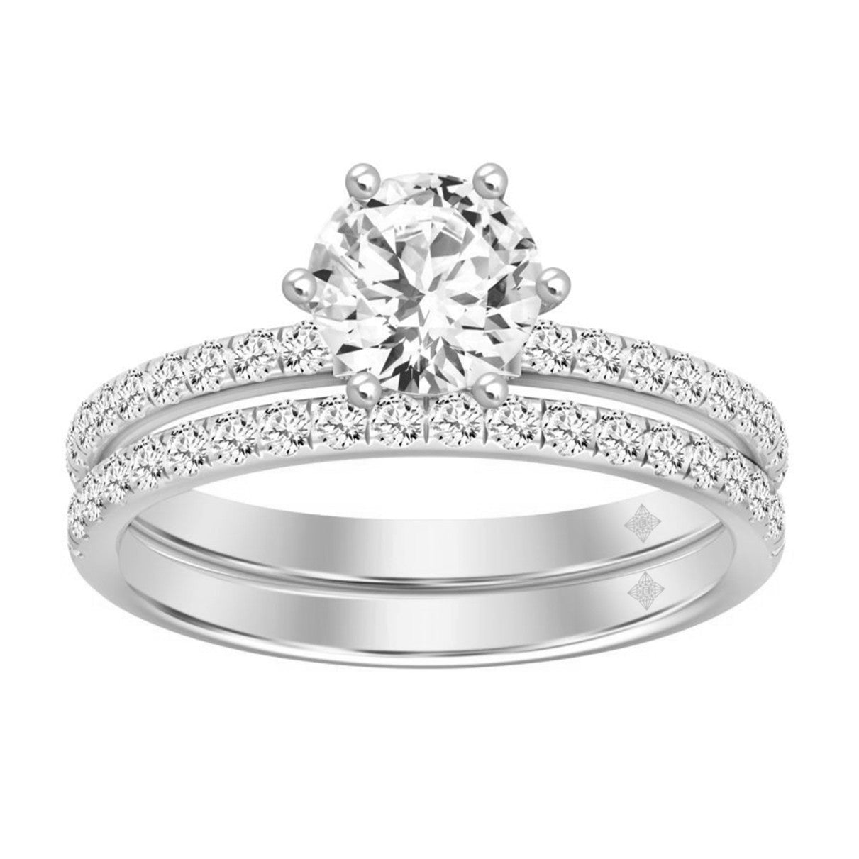 LADIES BRIDAL SET 1 1/2CT ROUND DIAMOND 14K WHITE GOLD