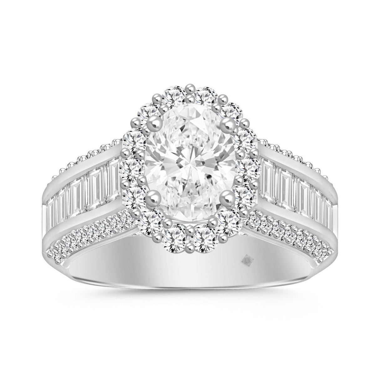 LADIES RING 3 3/4CT ROUND/OVAL/EMERALD DIAMOND 14K WHITE GOLD