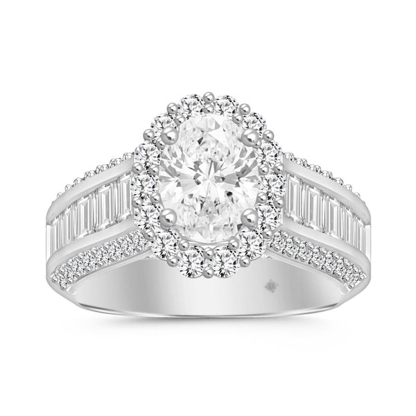 LADIES RING 3 3/4CT ROUND/OVAL/EMERALD DIAMOND 14K WHITE GOLD (CENTER STONE OVAL DIAMOND 1 1/2CT )