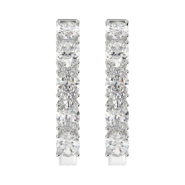LADIES HOOP EARRINGS 2CT OVAL DIAMOND 14K WHITE GOLD