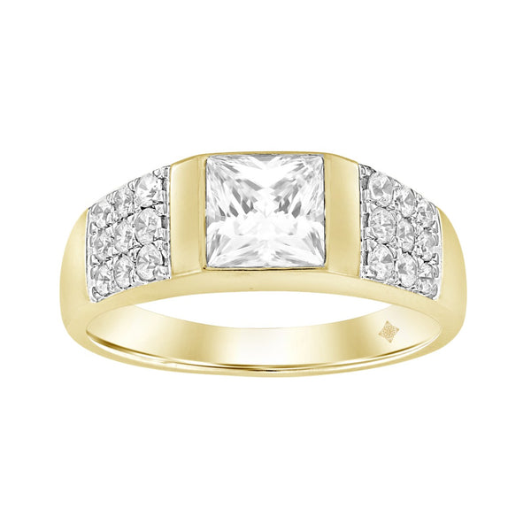 MEN'S RING 2CT ROUND/PRINCESS DIAMOND 14K YELLOW GOLD 