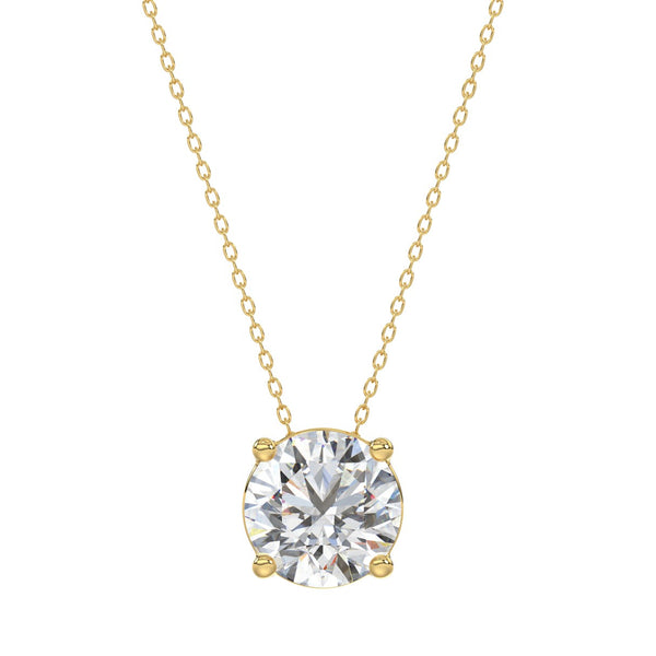 LADIES SOLITAIRE PENDANT WITH UNDER-PASS CHAIN 2.00CT ROUND DIAMOND 14K YELLOW GOLD