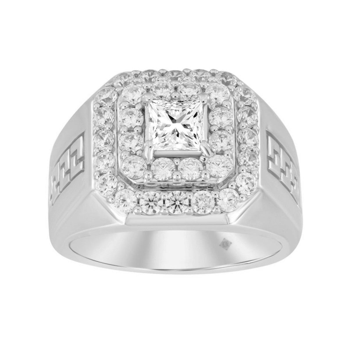 14K WHITE GOLD 2 1/2CT ROUND/PRINCESS DIAMOND MENS RING