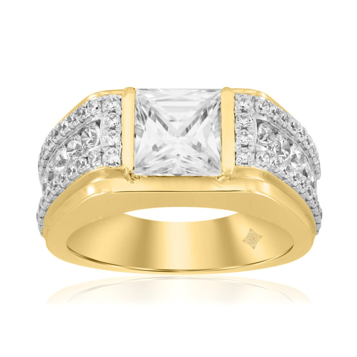 MEN'S RING 3 1/2CT ROUND/PRINCESS DIAMOND 14K YELLOW GOLD