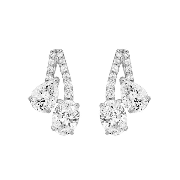 14K WHITE GOLD 2 1/2CT ROUND/OVAL/PEAR DIAMOND LADIES EARRINGS 