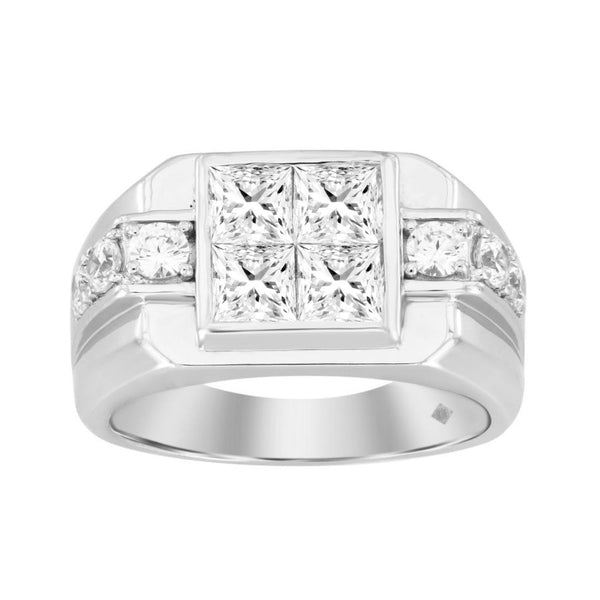 MEN'S RING 2 3/4CT ROUND/PRINCESS DIAMOND 14K WHITE GOLD