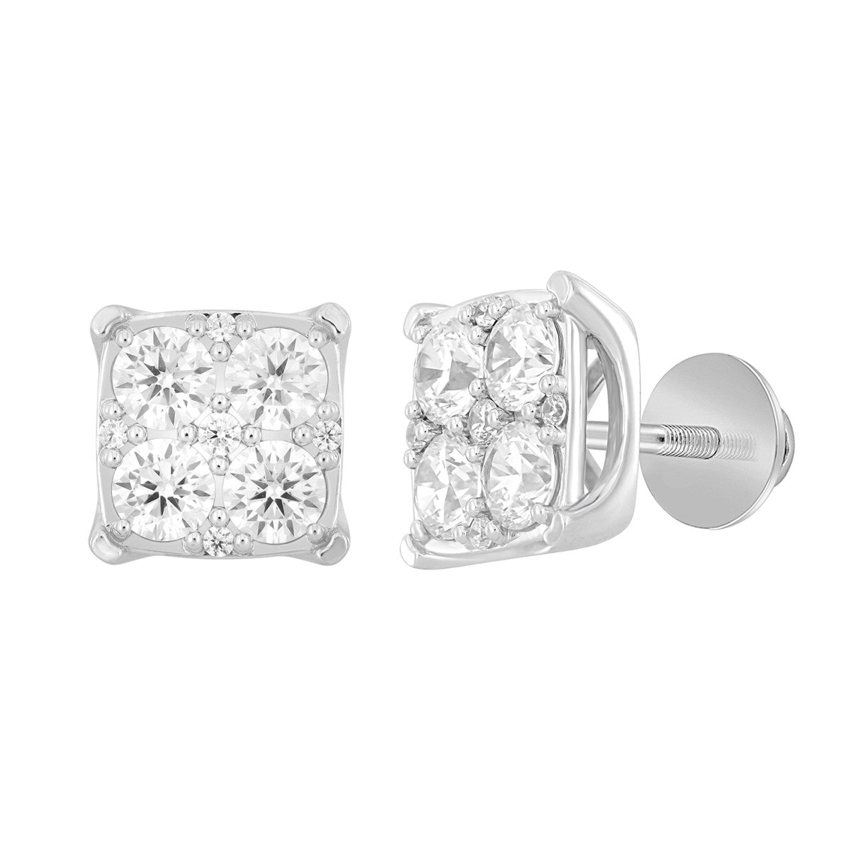 14K WHITE GOLD 3CT ROUND DIAMOND MEN'S EARRINGS 