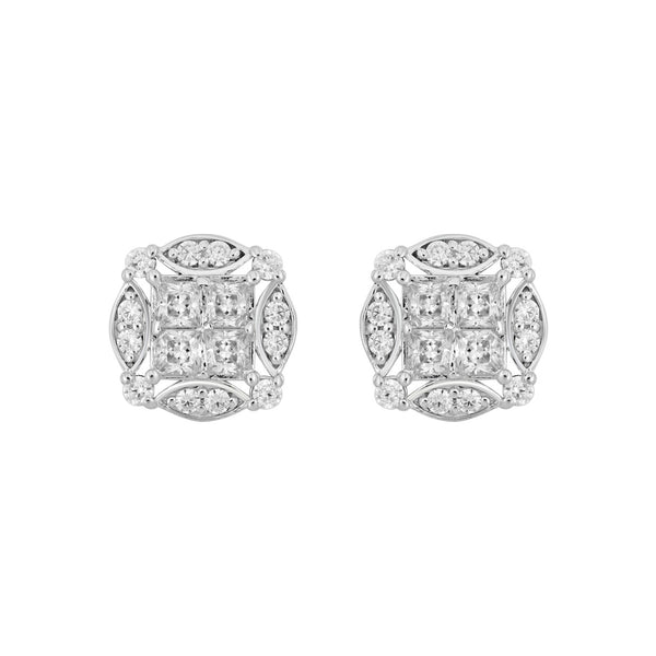 14K WHITE GOLD 1 1/4CT ROUND/PRINCESS DIAMOND MEN'S EARRINGS 