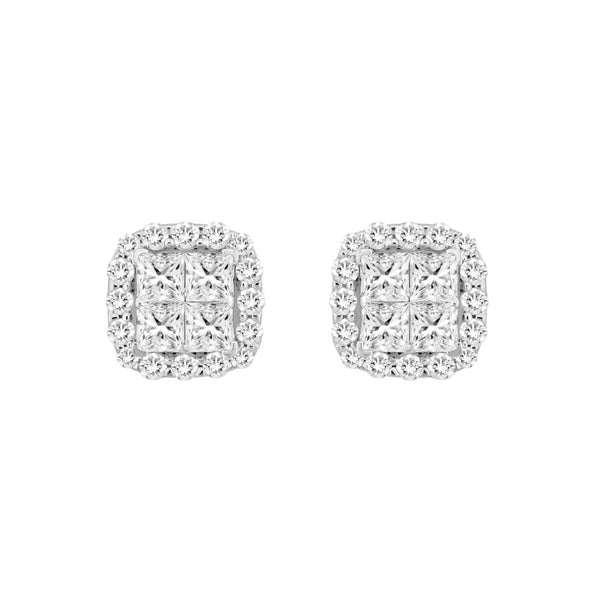 14K WHITE GOLD 1 1/2CT ROUND/PRINCESS DIAMOND MEN'S EARRINGS 