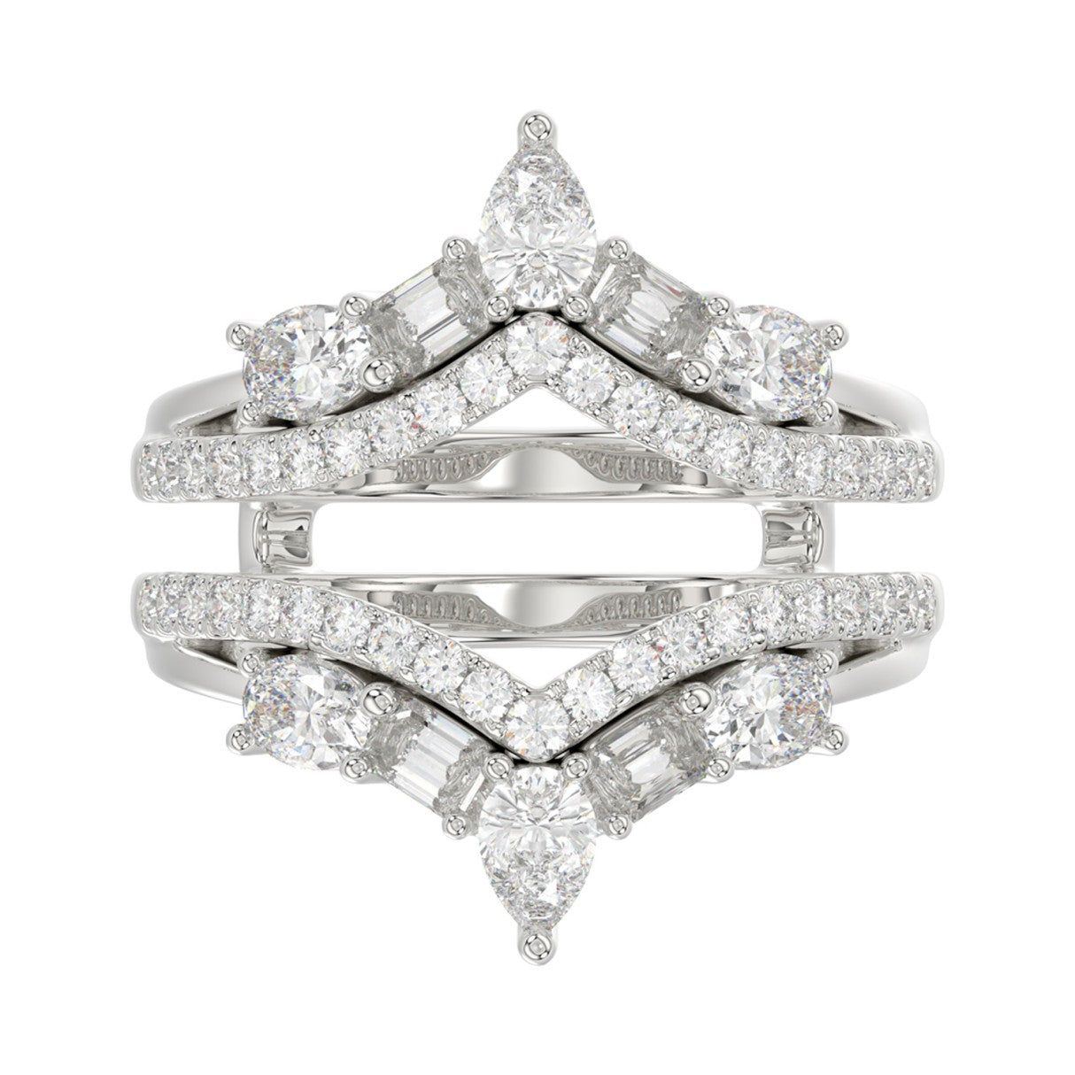 14K WHITE GOLD 1 3/4CT ROUND/EMERALD/PEAR/OVAL DIAMOND LADIES RING