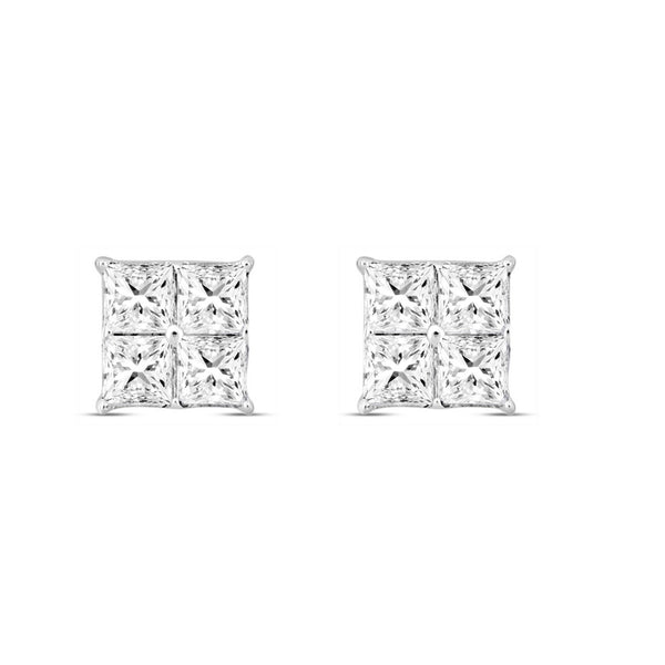 MEN'S EARRINGS 1 1/2CT PRINCESS DIAMOND 14K WHITE GOLD