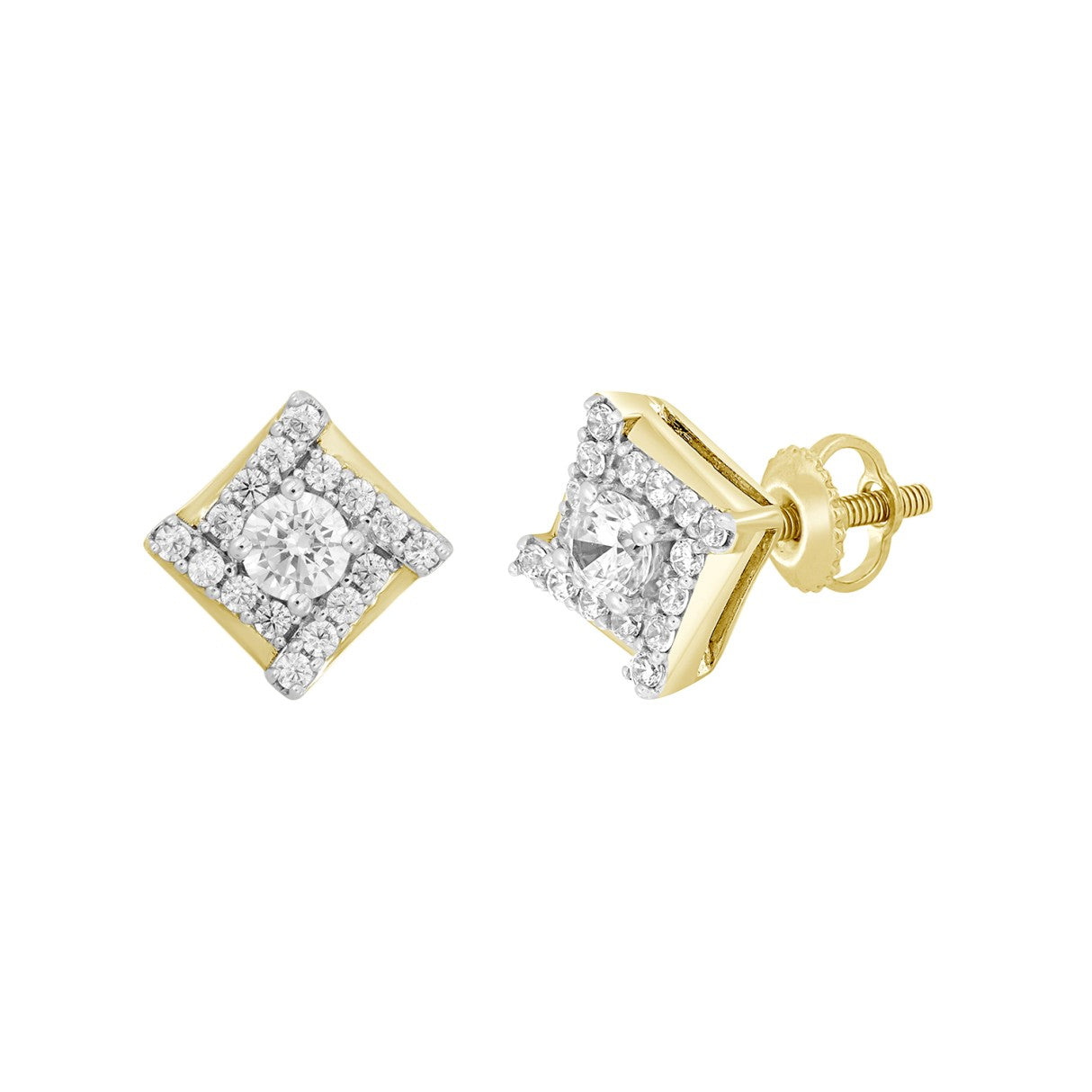 LADIES EARRINGS 1/2CT ROUND DIAMOND 14K YELLOW GOLD