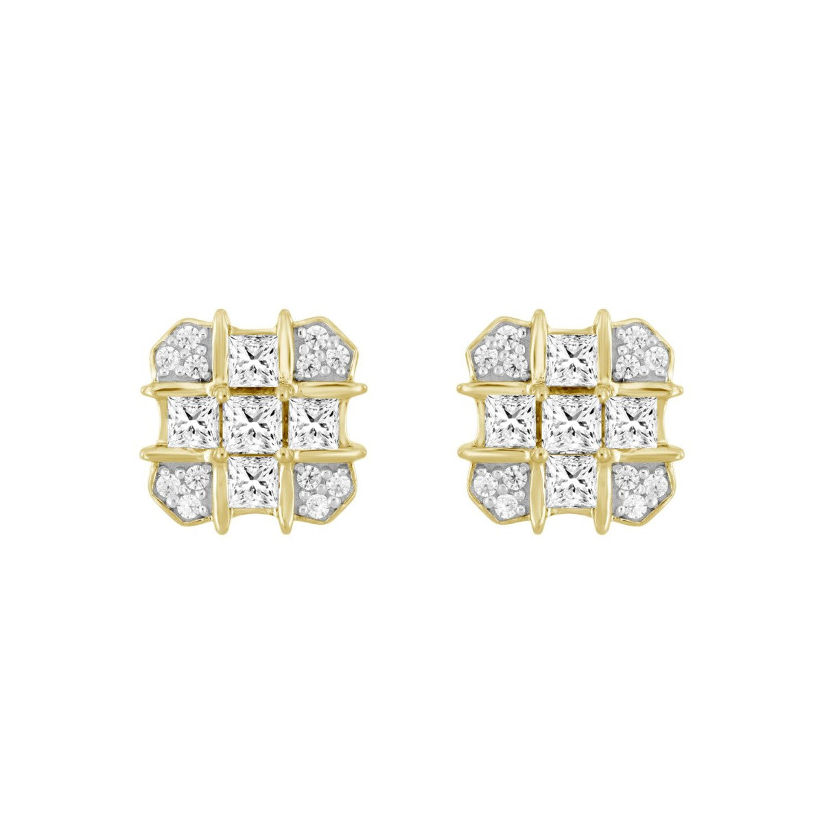 MEN'S EARRINGS 1CT ROUND/PRINCESS DIAMOND 14K YELLOW GOLD