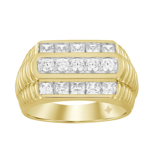 MEN'S RING 1 5/8CT ROUND/PRINCESS DIAMOND 14K YELLOW GOLD