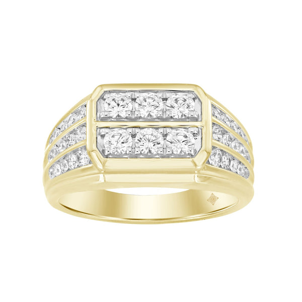 MEN'S RING 1 1/4CT ROUND DIAMOND 14K YELLOW GOLD