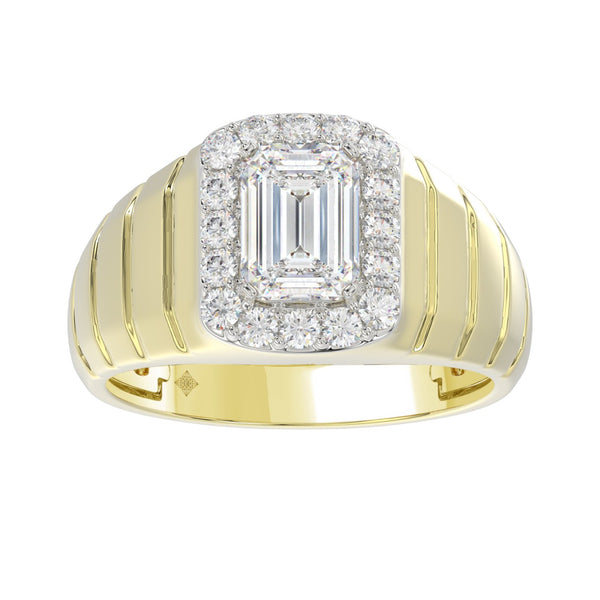 MEN'S RING 2 1/2CT ROUND/EMERALD DIAMOND 14K YELLOW GOLD