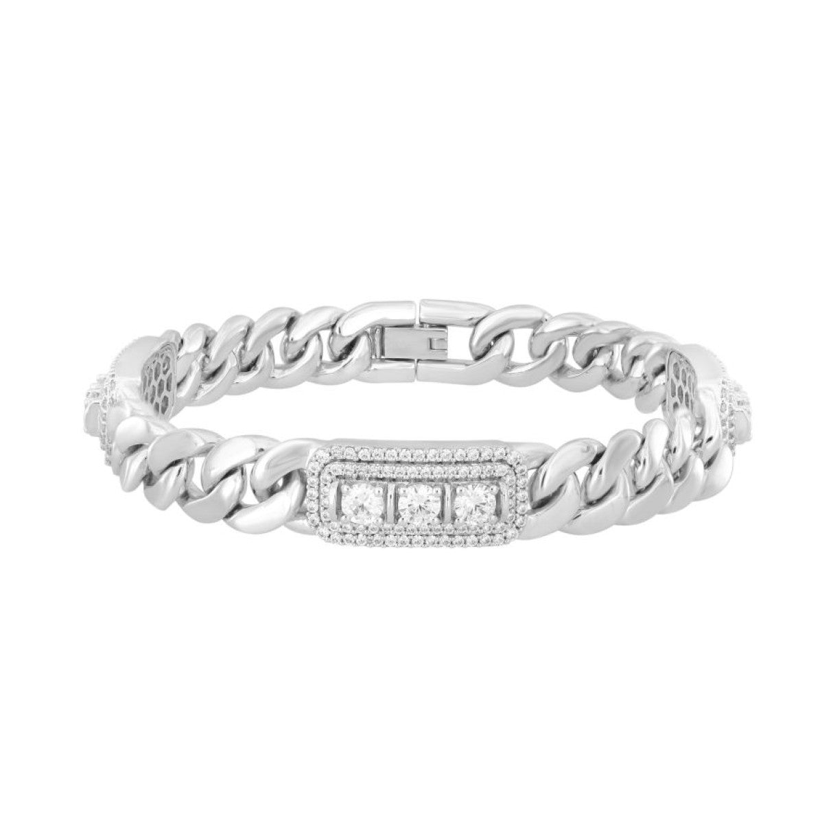 MEN'S BRACELET 5 1/4CT ROUND DIAMOND 14K WHITE GOLD