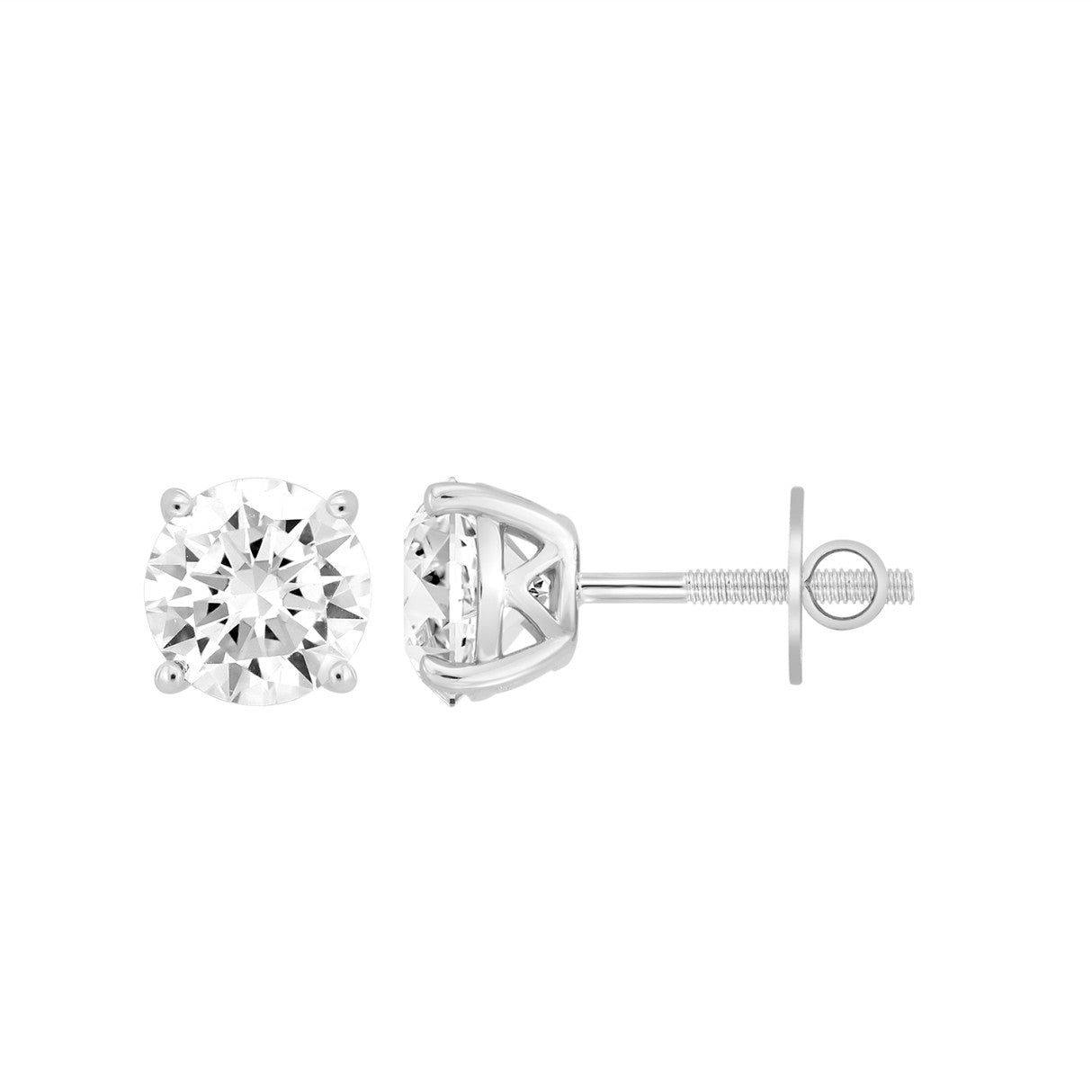 LADIES SOLITAIRE EARRINGS  4CT ROUND DIAMOND 14K WHITE GOLD (CENTER STONE  ROUND DIAMOND 2.00CT)