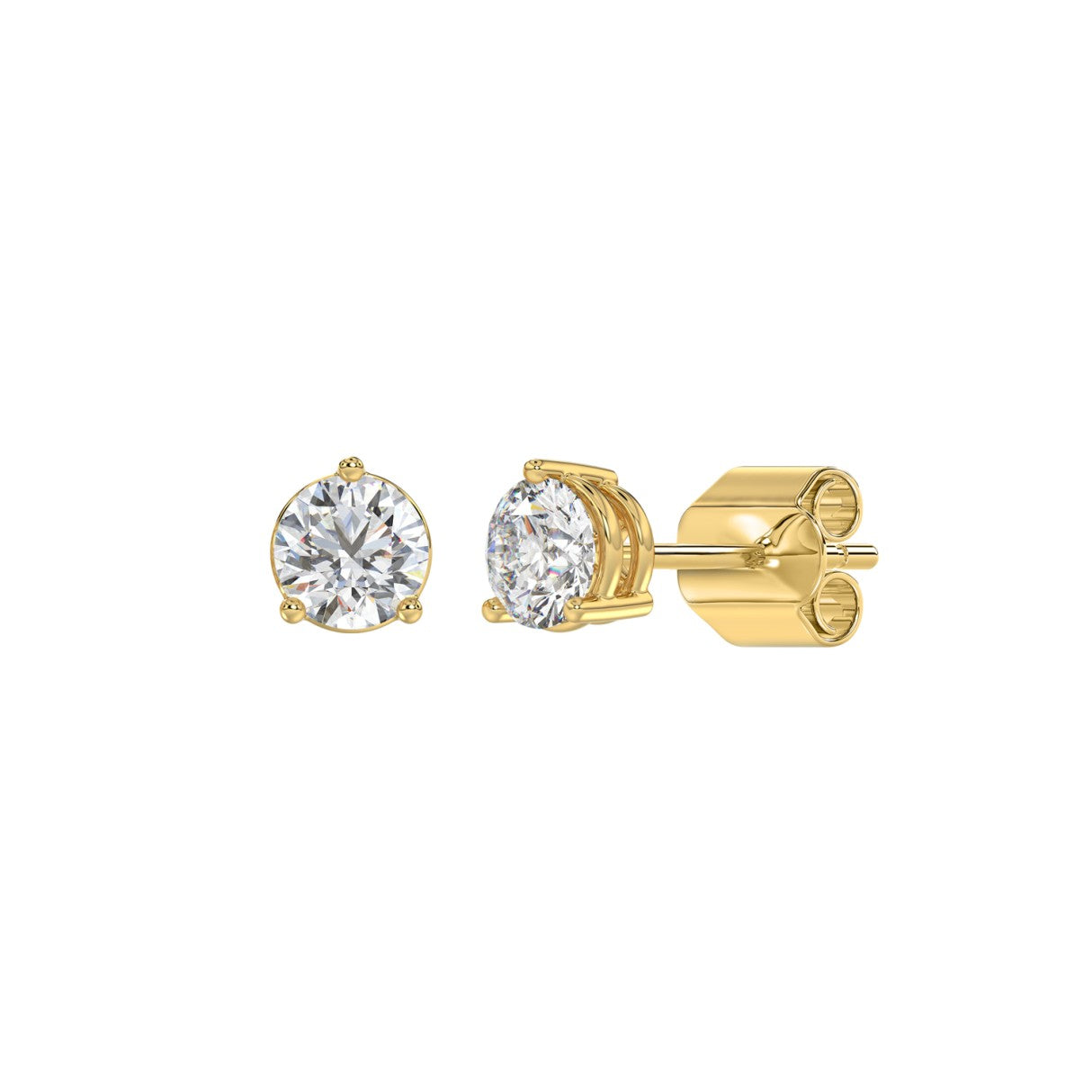 14K YELLOW GOLD 1CT ROUND DIAMOND LADIES SOLITAIRE EARRINGS 