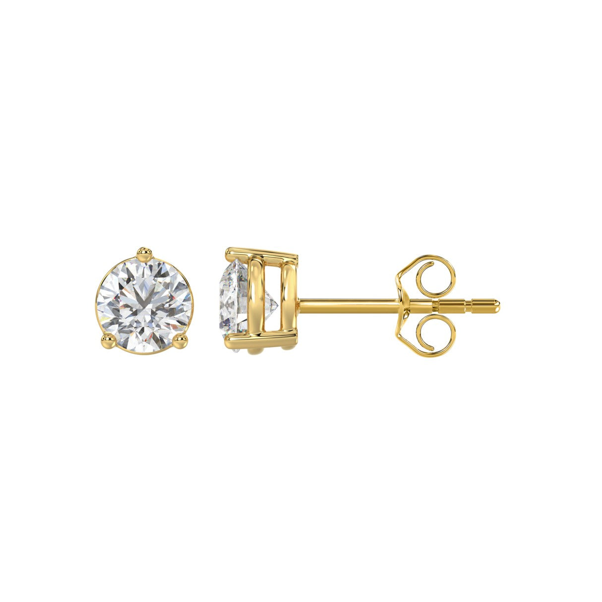 LADIES SOLITAIRE EARRINGS 1 1/2CT ROUND DIAMOND 14K YELLOW GOLD 