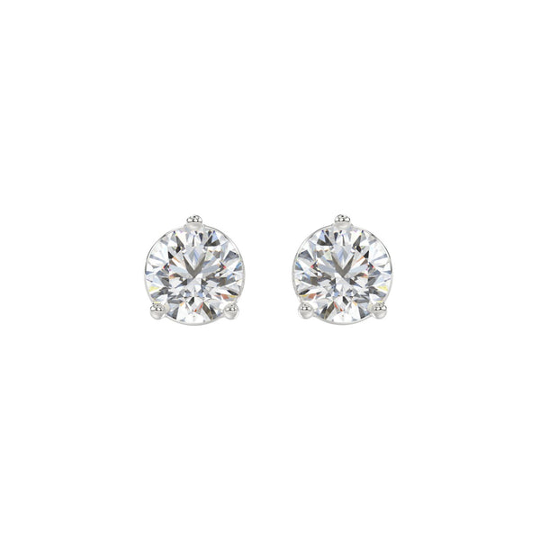 LADIES SOLITAIRE EARRINGS 2 1/2CT ROUND DIAMOND 14K WHITE GOLD 