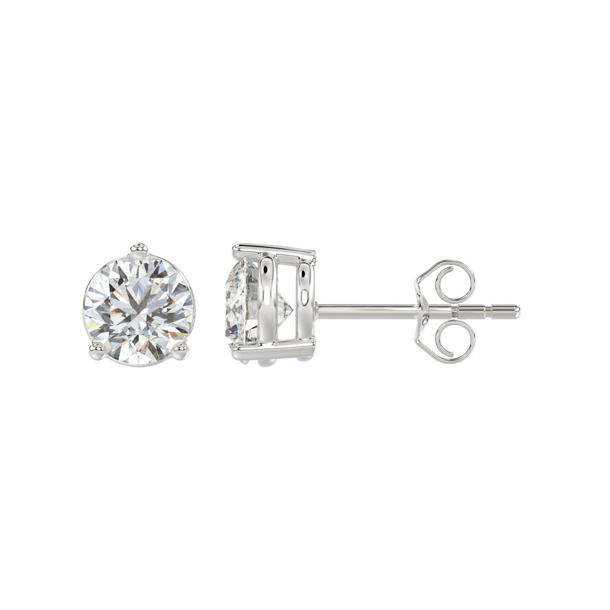 LADIES SOLITAIRE EARRINGS 2 1/2CT ROUND DIAMOND 14K WHITE GOLD 