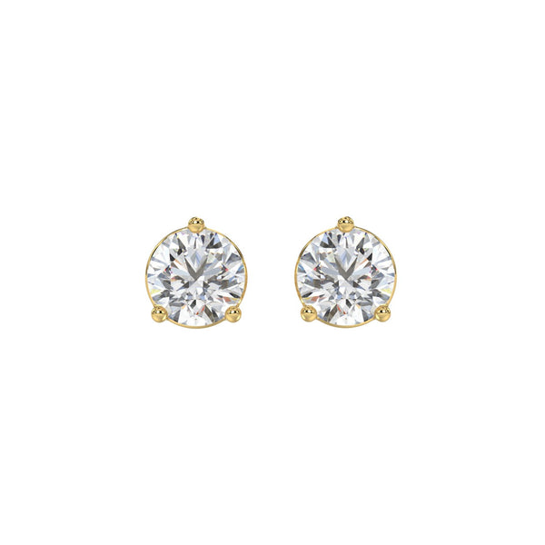 LADIES SOLITAIRE EARRINGS 2 1/2CT ROUND DIAMOND 14K YELLOW GOLD 