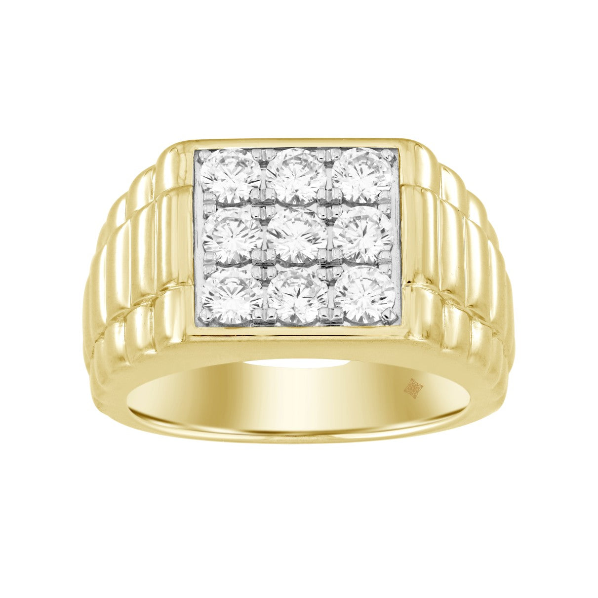 MENS RING 1 1/2CT ROUND DIAMOND 14K YELLOW GOLD