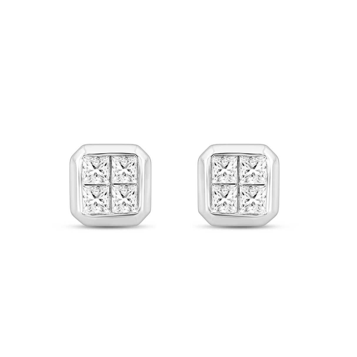 LADIES EARRINGS 1.00CT ROUND/PRINCESS DIAMOND 14K WHITE GOLD