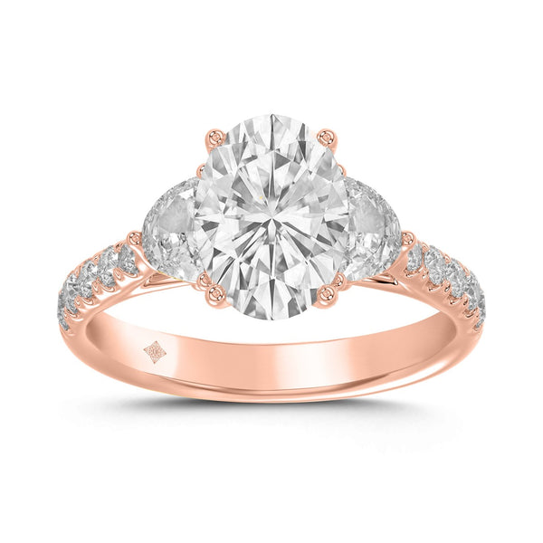 14K ROSE GOLD 1.00CT ROUND/OVAL/HALF MOON DIAMOND LADIES RING (CENTER STONE OVAL DIAMOND 2CT)