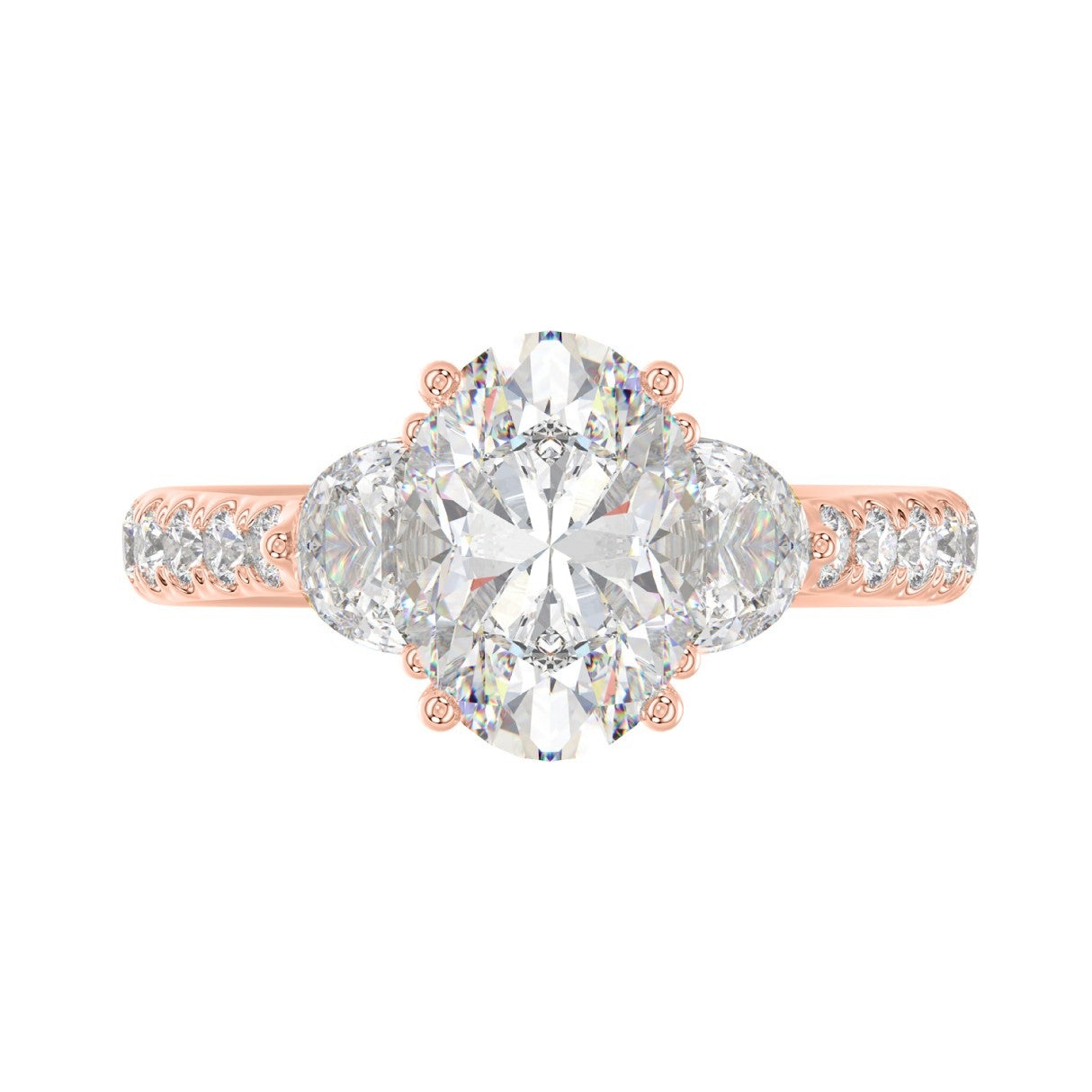 14K ROSE GOLD 1.00CT ROUND/OVAL/HALF MOON DIAMOND LADIES RING (CENTER STONE OVAL DIAMOND 2CT)