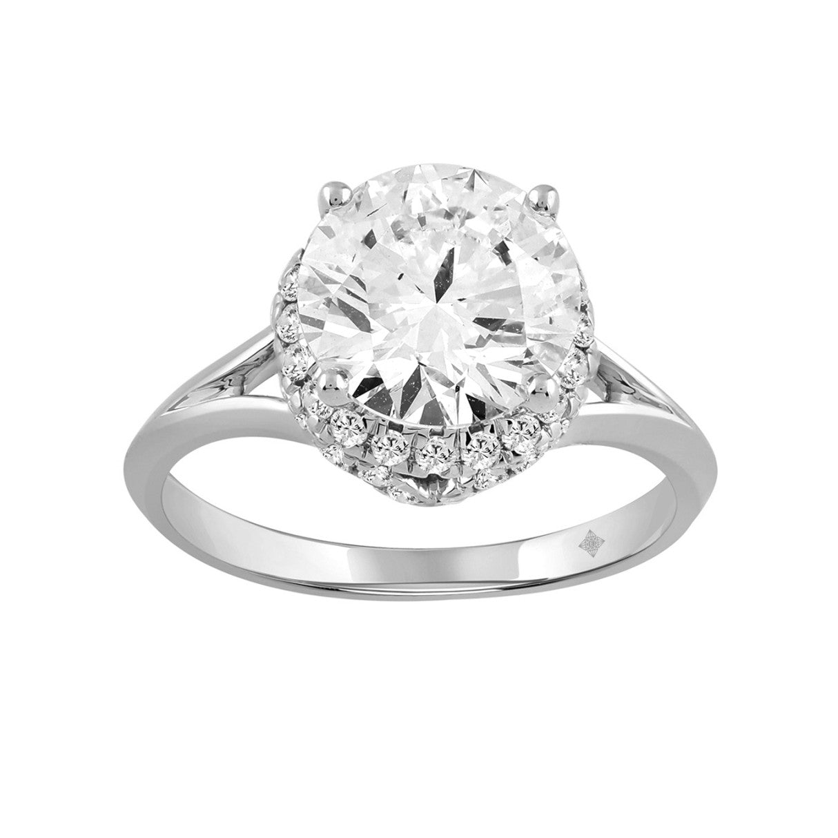 LADIES RING 3 3/8CT ROUND DIAMOND 14K WHITE GOLD (CENTER STONE ROUND DIAMOND 3CT )